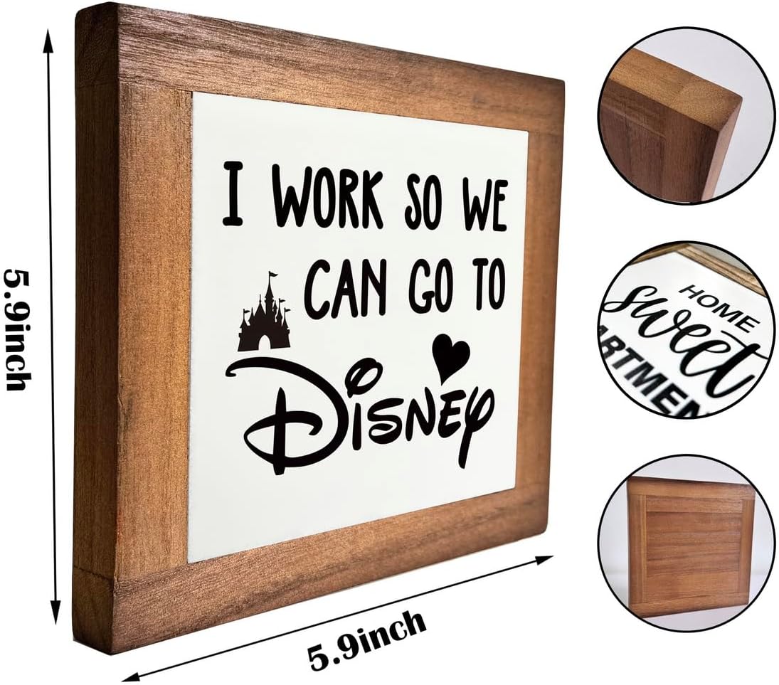 Inspirational Wood Signs, Box Wood Plaques Desk Décor, Decorative Plaques and Signs, Rustic Office Decor Art, Motivational Office Desk Decoration, Farmhouse Home Decor, I Work So We Can Go to D