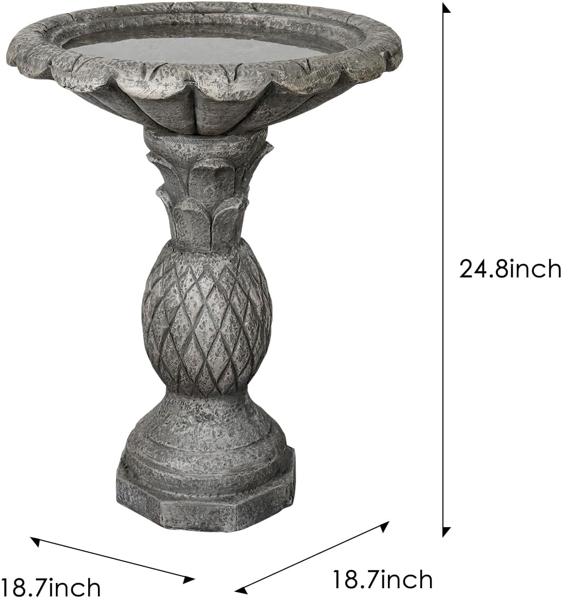 watnature 24.8" H Cement Modern Outdoor Bird Bath - Fibre Reinforced Concrete Bird Baths for Garden, Large Size Elegant Carved Garden Birdbaths with Pedestal for Patio, Backyard, Lawn Decor