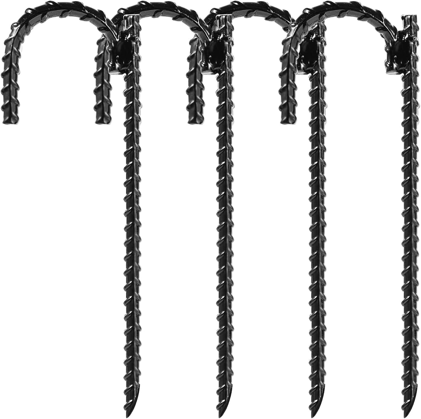 4pcs Threaded Steel bar Stakes/Ground Stakes/Outdoor Fence Ground Stakes.New J Hook Heavy-Duty rebar Metal Stakes ，Proof Coated Steel Ground Stakes with Chisel Point End.. (4)