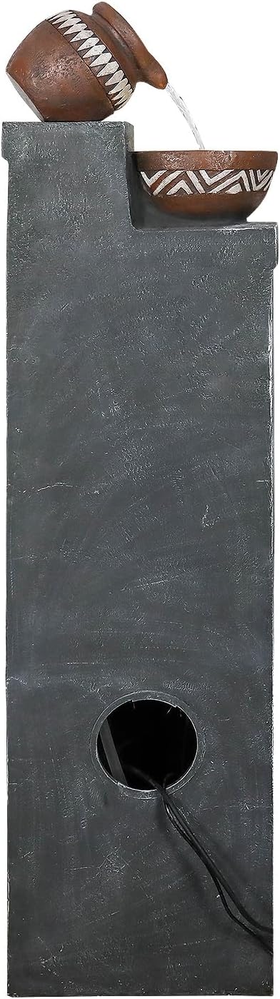 56.6" H 6-Tier Outdoor Water Fountain with LED Lights - Tall Cascading Jars Waterfall Feature with Tribal-Inspired Design for Garden, Patio, Yard, and Home Décor