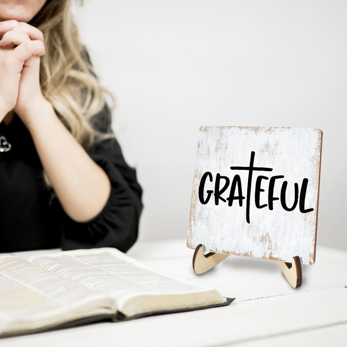 Inspirational Wood Sign Rustic Desk Decor Home House Office Work Table Desk Accessories Decorative Christian Religious Bible Verse Faith Decorations Office Supplies Living Room Cubicle Decor