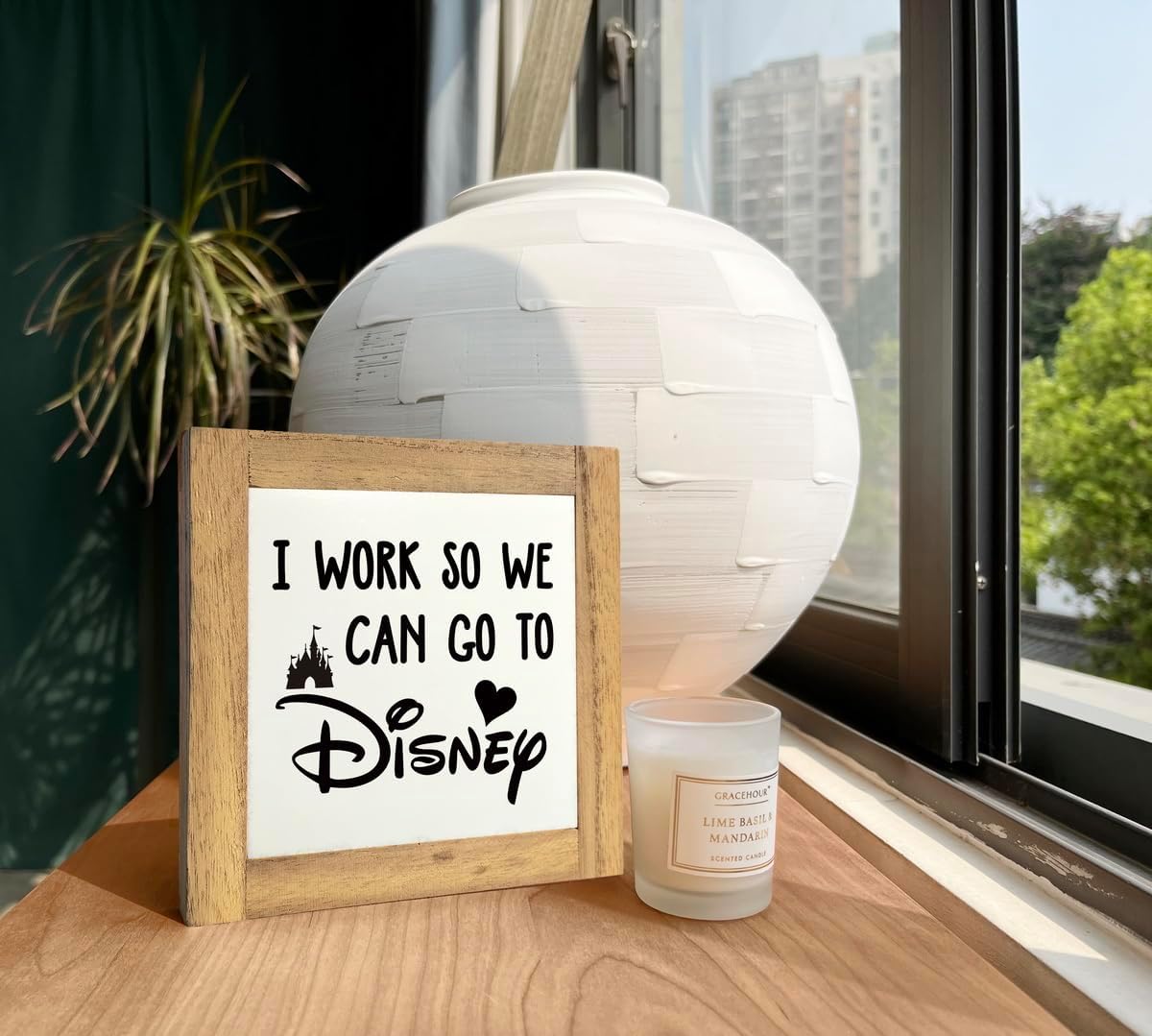 Inspirational Wood Signs, Box Wood Plaques Desk Décor, Decorative Plaques and Signs, Rustic Office Decor Art, Motivational Office Desk Decor, Farmhouse Home Decoration, I Work So We Can Go to Disney C