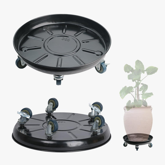 3 Pack Metal Plant Caddy with Wheels 16 Inch Black, Round Rolling Heavy Duty Plant Dolly, Heavy Plant Pot Mover Outdoors or Indoors, The Metal Wheel Can Rotate 360 Degrees or Lockable.