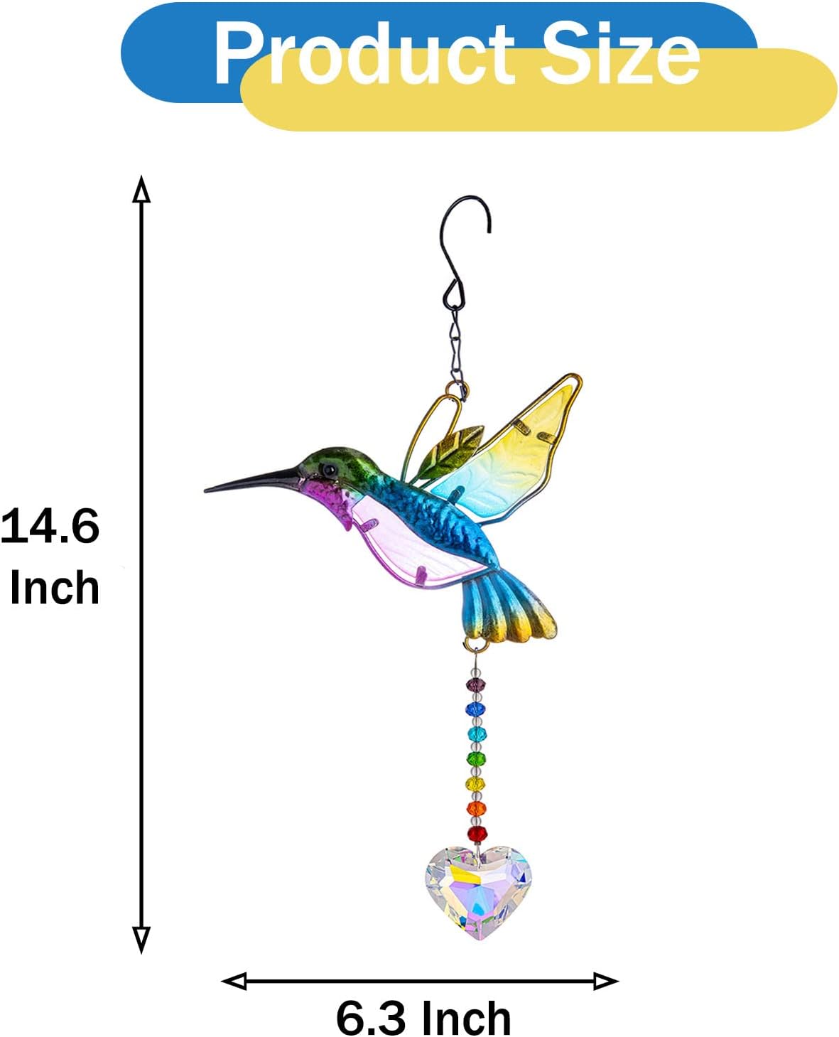 Stained Glass Bird Suncatcher with Crystal for Window, Hanging Prism for Garden Decoration, Glass Hummingbird Ornament Hangings, Sunlight Reflection Rainbow Maker, Handmade Beads Kits Gift for Adults