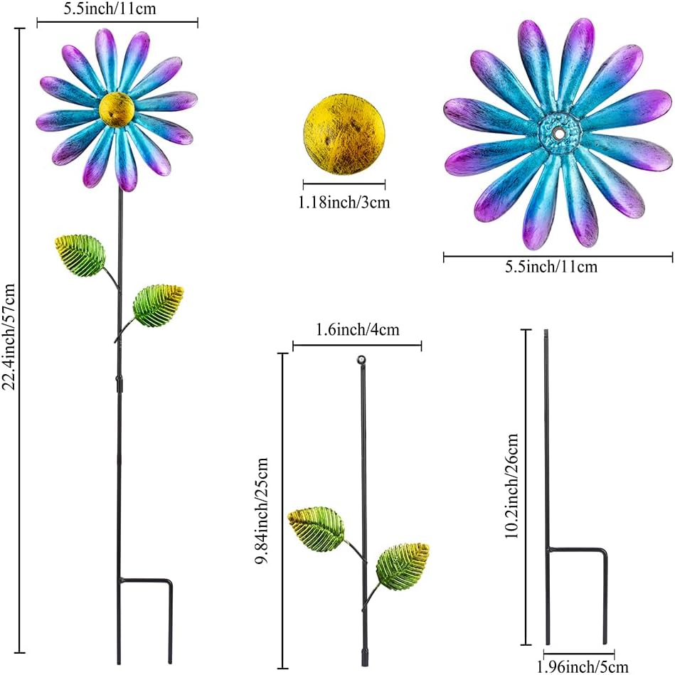 DREAMYSOUL 4 Packs Metal Flowers Wind Spinners Outdoor, Pinwheel Decorative Garden Stakes, Metal Small Wind Spinner for Yard and Garden Decor