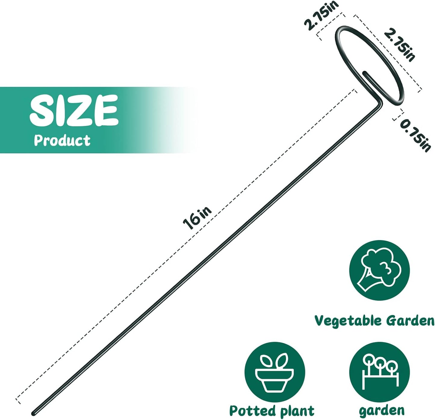 16 Inch Plant Support Stakes (Pack of 7), Garden Single Stem Amaryllis Flower Stake, Metal Plant Cage Support Rings Plants Support Sticks with 10 PCS Plant Clips