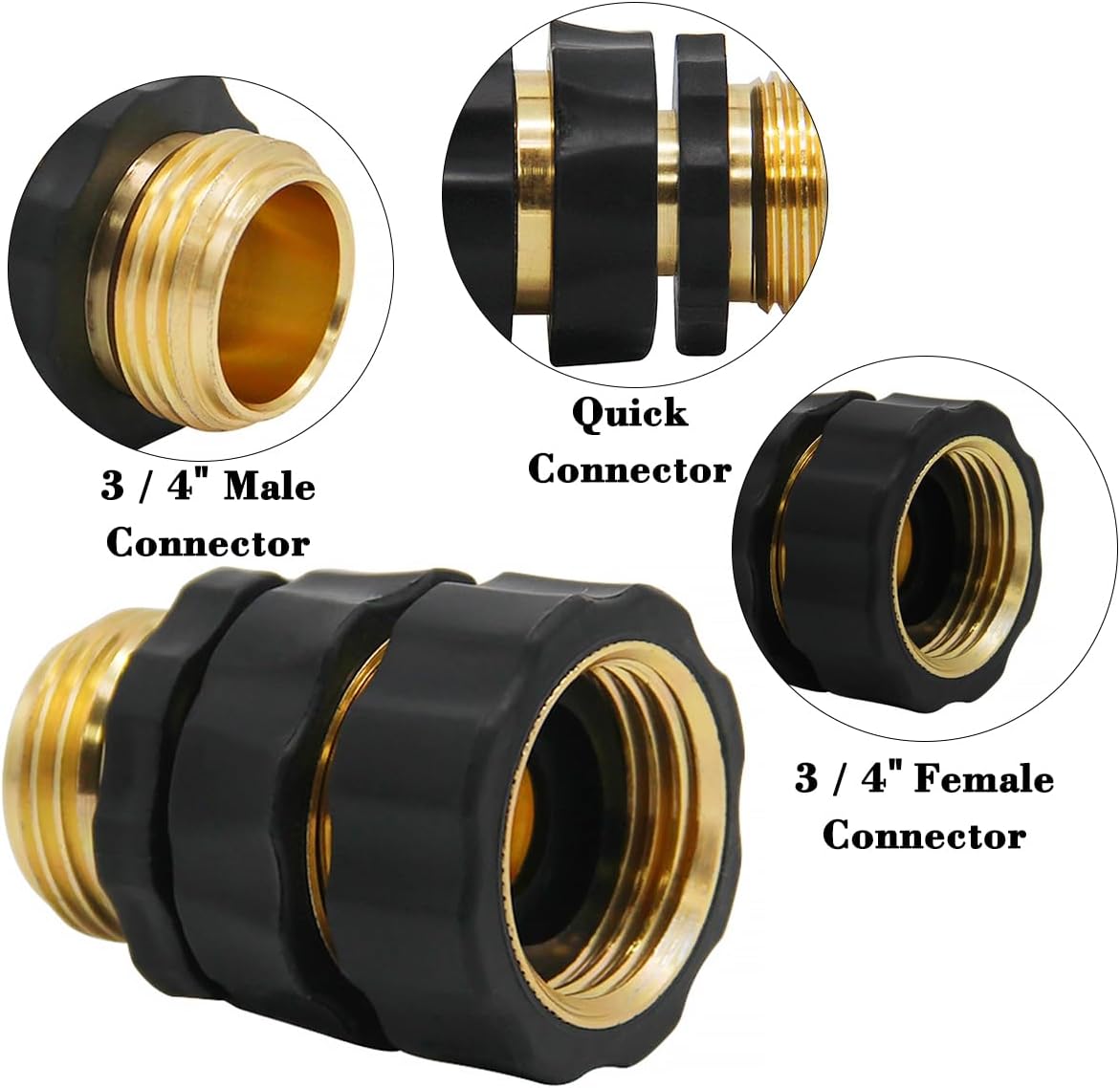 3/4 Inch Garden Hose Quick Connector Fittings, Easy Connector Fitting, Male and Female Set, (2)