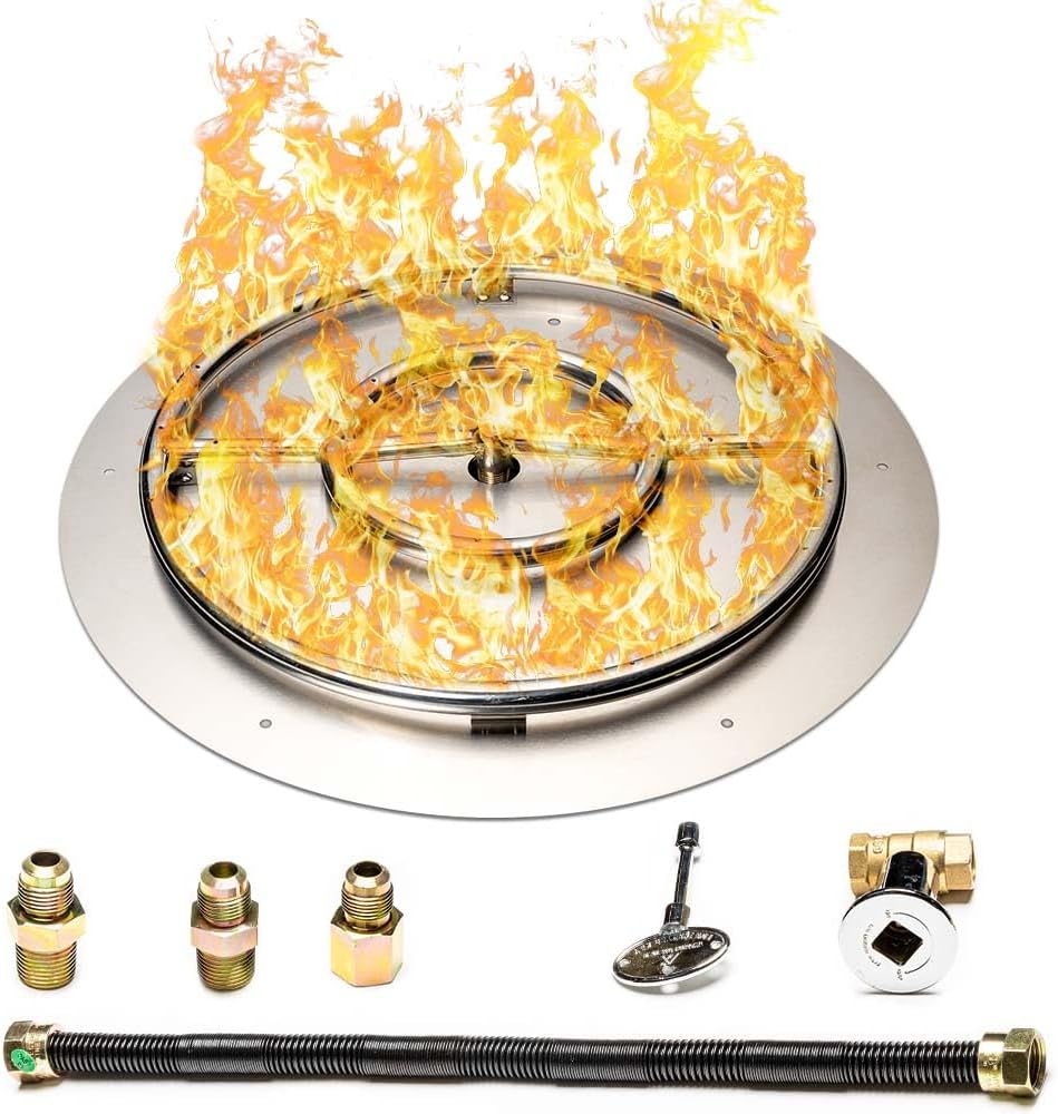 Fire Pit Burner Pan & Ring - Works with Natural Gas - Stainless Steel Fire Pit Burner Kit 30-Inch Pan, 24-Inch Ring - 150,000 BTU Max