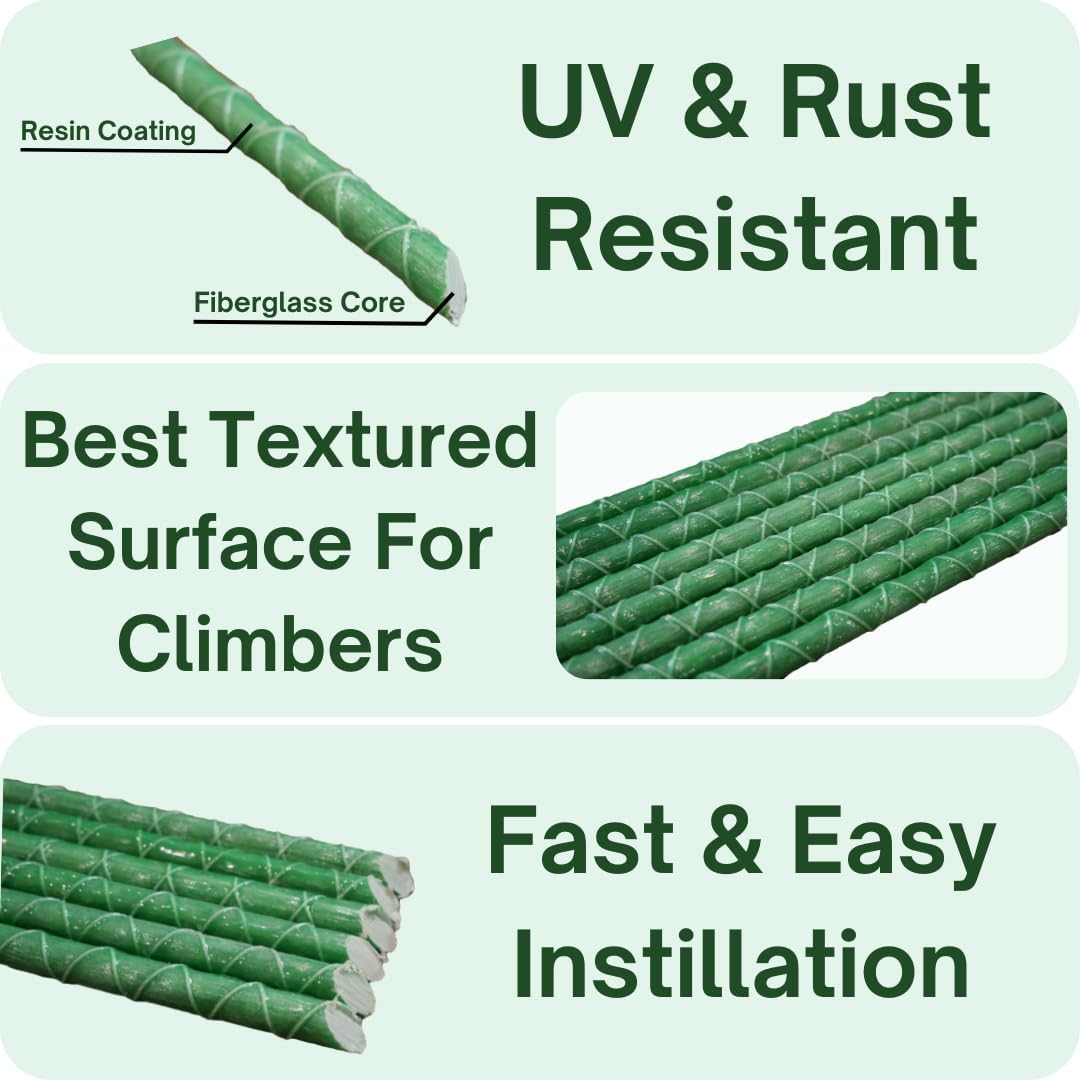 Fiberglass Eco Friendly Garden Stakes (Choose Height/Quantity) – Durable, Lightweight, Tomato, Tree, Strawberry, Plant, Support Fencing Stakes with Patterned Surface 5/16" (50, 3)