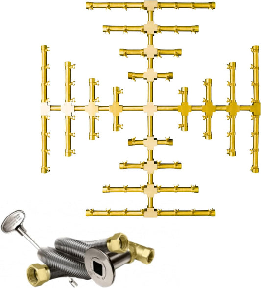 32" Inch Brass Jet Burner for Round & Square Fire Pit - Natural Gas or Propane Fire Pit Fireplace - Premium Fire Pit Burner for Outdoor (32" Inch, Natural Gas)