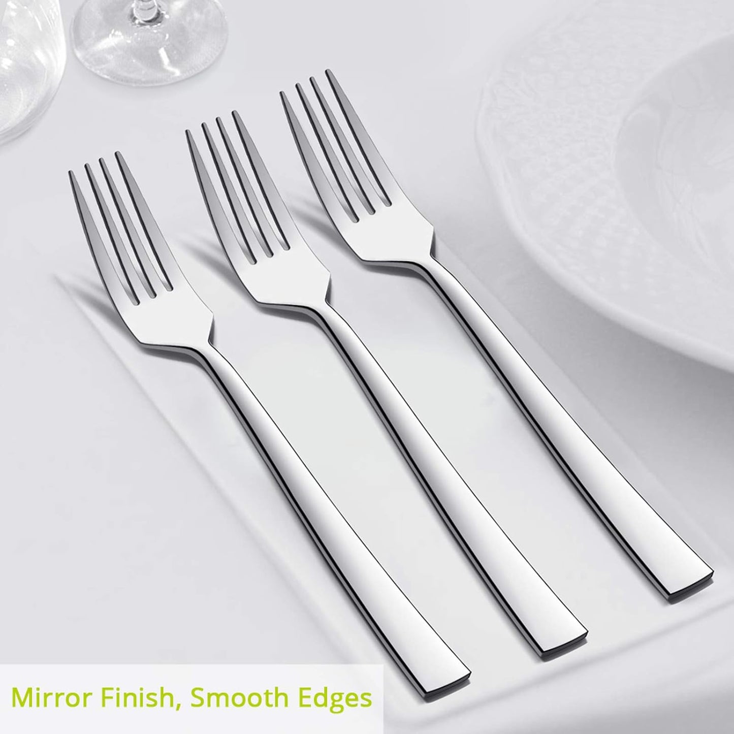 Dinner Forks Set of 6, E-far 7.9 Inch Stainless Steel Forks for Home, Kitchen or Restaurant, Non-toxic & Mirror Polished, Squared Edge & Dishwasher Safe