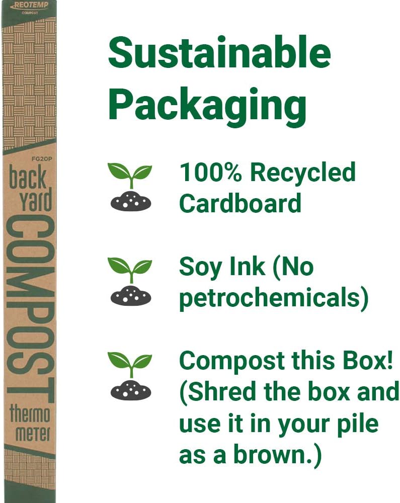 Reotemp 20 Inch Fahrenheit Backyard Compost Thermometer with Digital Composting Guide