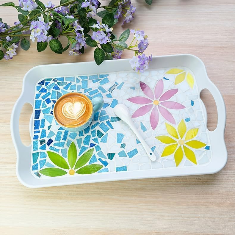 3/4 inch Quartz Glass Mosaic Tiles for Crafts, 1.1 LB, Square Mosaic Pieces for DIY Picture, Home Mosaic Decoration (Sky Blue)