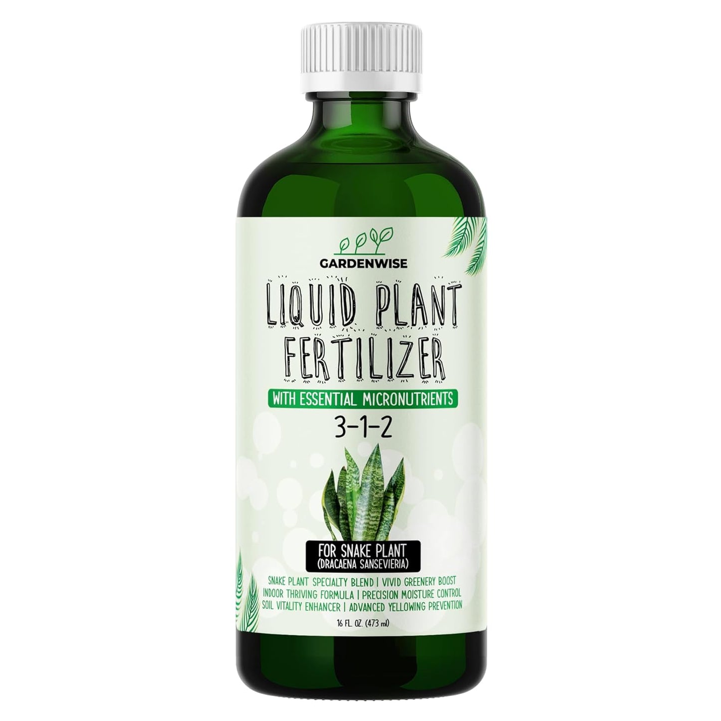 3-1-2 Liquid Fertilizer Concentrate with Micronutrients - Ideal Snake Plant Food for Sansevieria (Dracaena trifasciata), Indoor Plant Care (8 OZ)