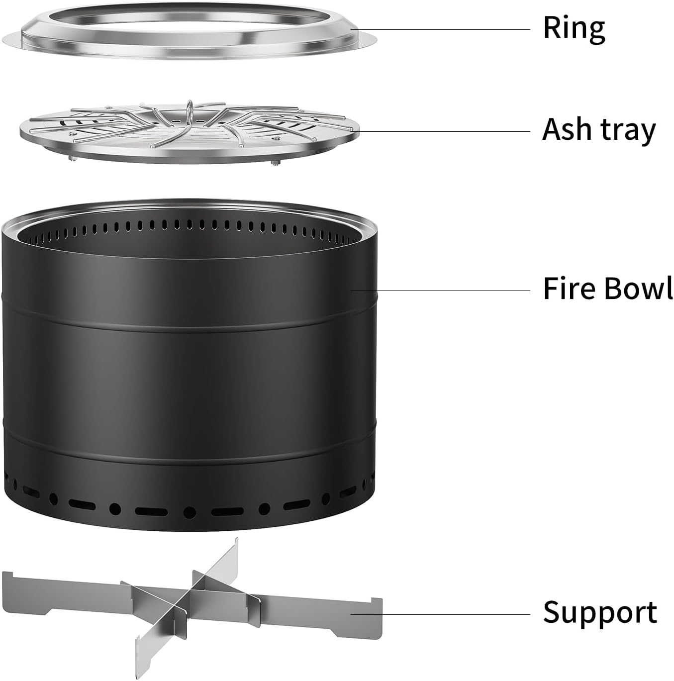 19.5 inch Smokeless Fire Pit with Carry Bag, Stainless Steel Outdoor Smokeless Firepit, Wood Burning Fire Pits for Camping, Bonfire,Low Smoke Firepit for Outside(Black)