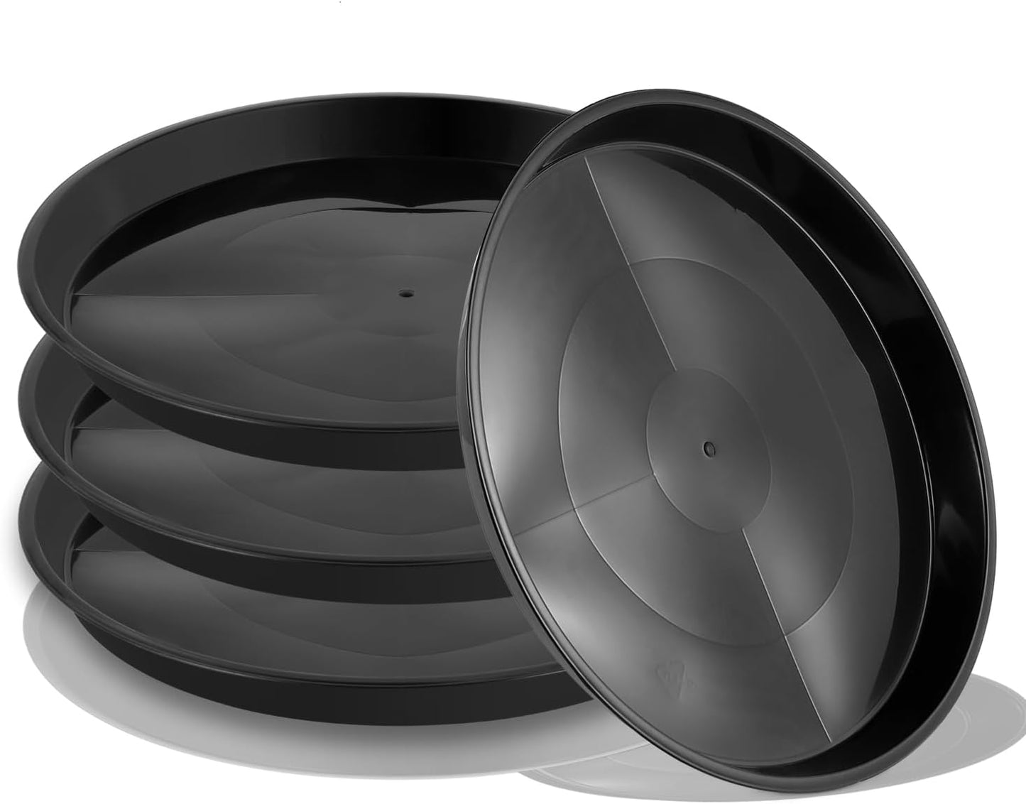 Kichwit 4 Pack 13.5 Inch Plant Saucer, Round Plastic Plant Trays for Indoor & Outdoor (Black, 13.5 Inch)