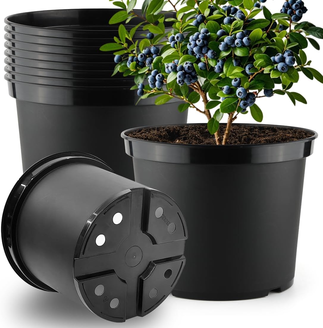 5 Gallon Nursery Pots 10-Pack, 12 Inch Plastic Planter with Drainage Holes – Round, Sturdy, Deep Design for Indoor/Outdoor Plants