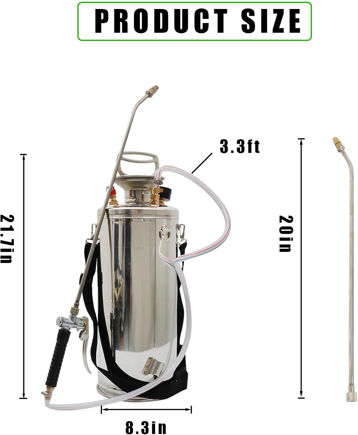 2 Gallon Stainless Steel Sprayer Hand Pump Sprayer with Pressure Gauge Safety Valve Adjustable Nozzle for Gardening Lawn and Cleaning