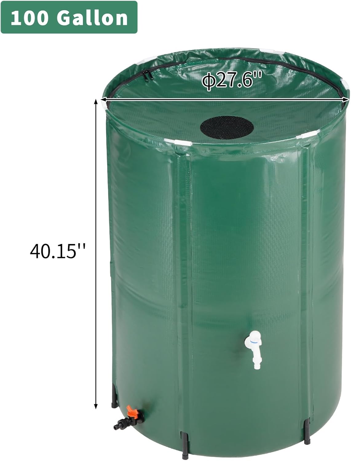 100 Gallon Collapsible Rain Barrel, Portable Rainwater Collection System, Water Storage Tank, Rain Catcher Barrel with Two Spigots and Overflow Kit, Rain Water Barrel Collector for Garden, Green