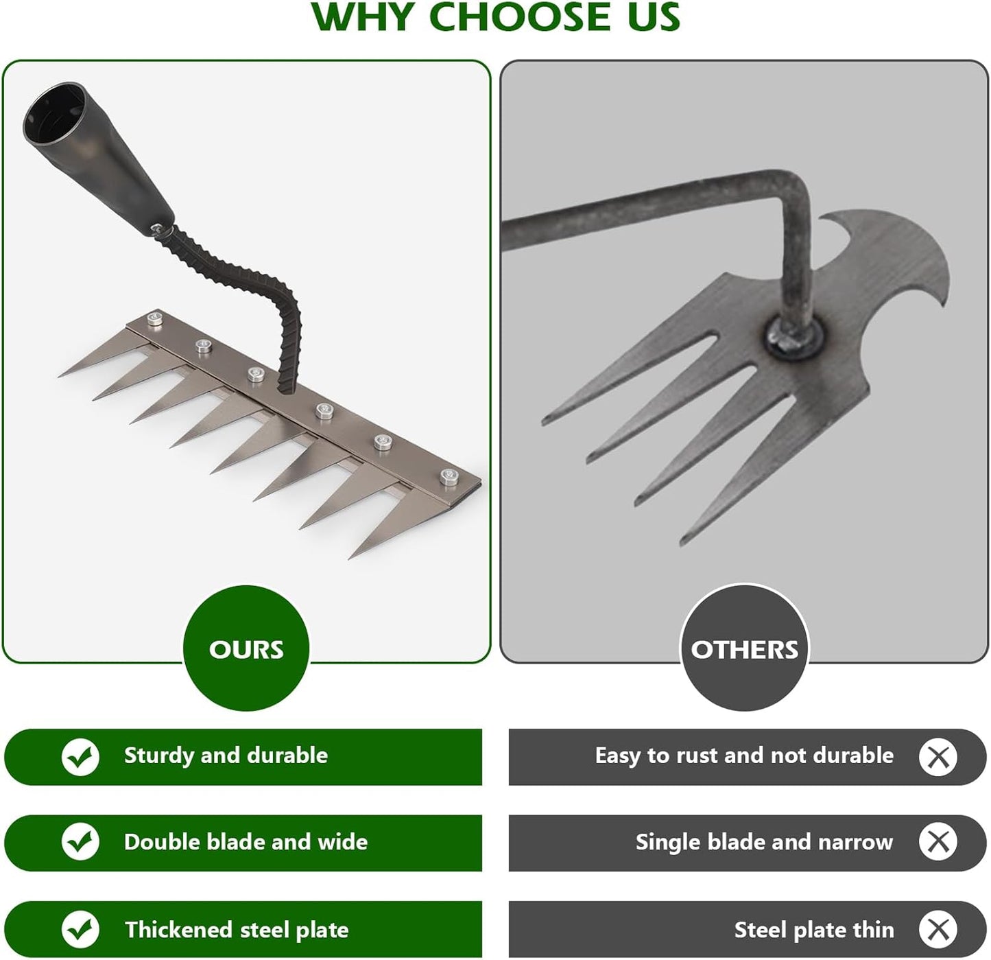 Iron Weeding Rake 2.0, New 5/6/7/8 Garden Weeder Rakes, Heavy Duty Yard Rake Hand Weeder Puller Tool for Efficient Weed Removal, Soil Cultivation, and Lawn Care, Without Stick (7 Teeth)