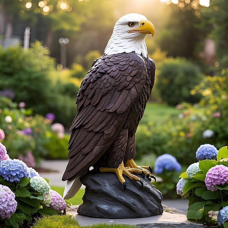 Bald Eagle Statue Outdoor - Large American Eagle Figurine for Garden, Yard, and Outside Decor | Majestic Realistic Hand-Painted Resin Sculpture, 24.4-Inch