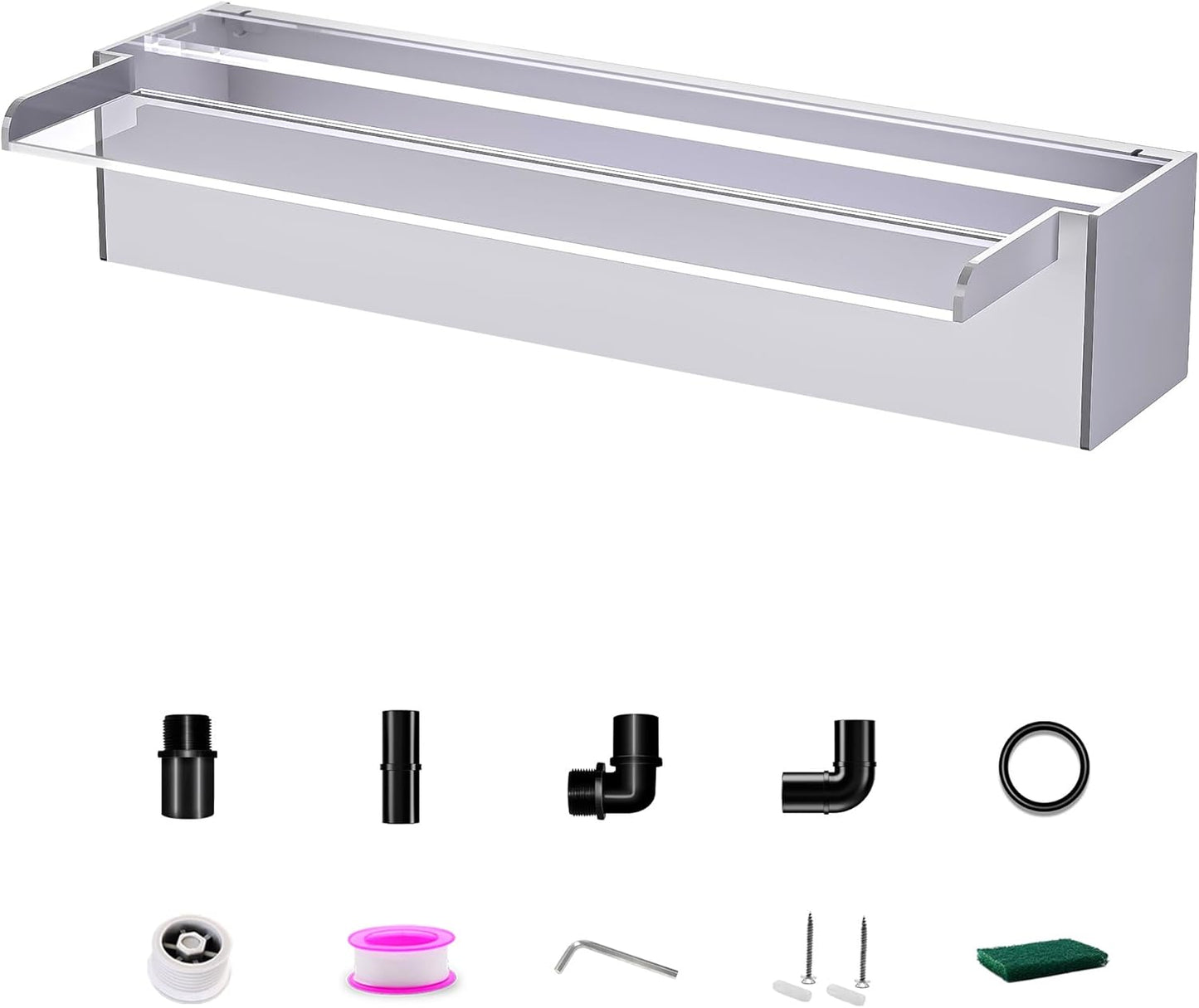 Pool Fountain, LONGRUNNEW Transparent Acrylic Pool Waterfall Spillway, 23.6 Inches Pool Water Feature for Garden Patio, Backyard Koi Pond Decor