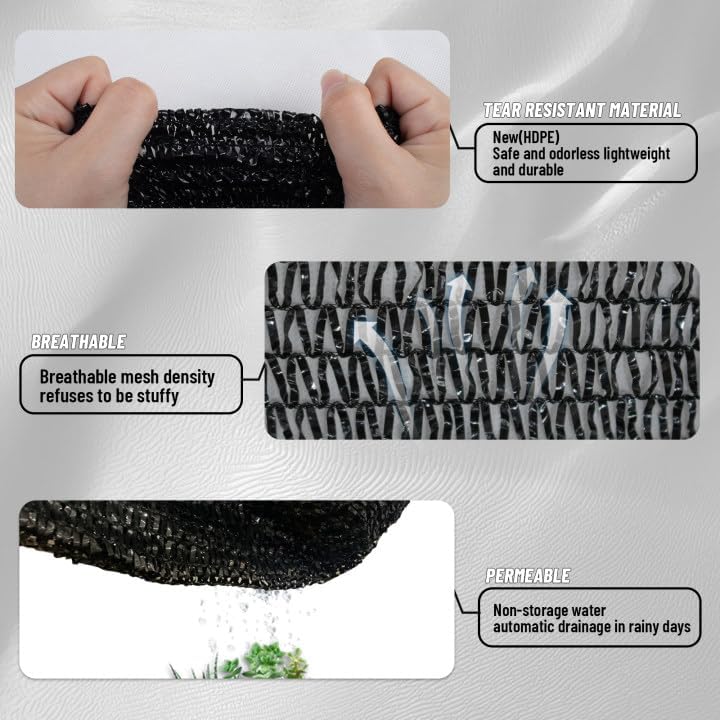 Cool Area 55% Sun Shade Cloth Mesh Tarp with Grommets for Plant Cover 6.5x6.5ft Patio Canopy Garden Pergola Greenhouse Car Barn Kennel Black