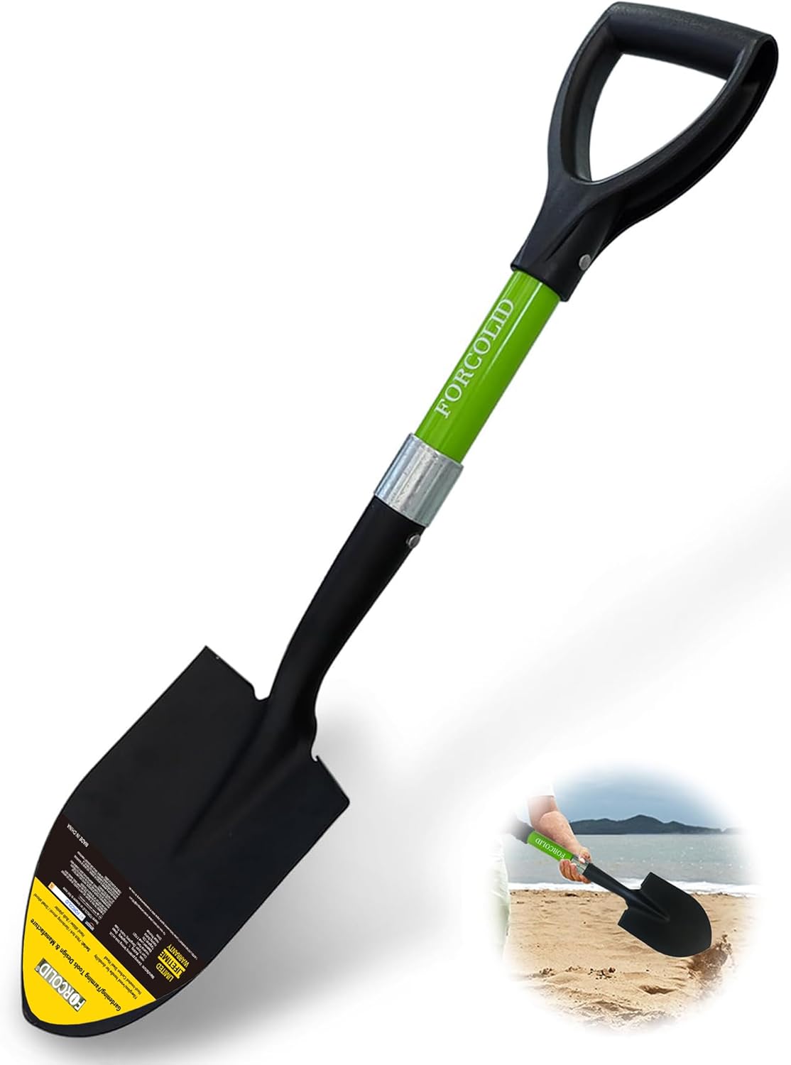 Beach Shovel,Kids Shovels for Digging,Short Handle Metal Shovel,Small Shovels for Gardening,Camping,Planting,27Inches,Green