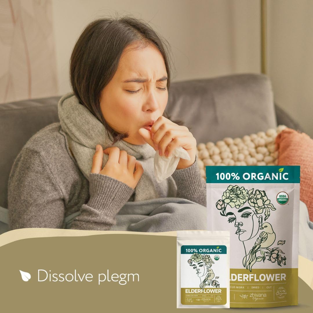 Elderflower Tea Organic (4oz.) - Elder Flowers Dried Herb for Respiratory Health - Loose Leaf Medicinal Tea