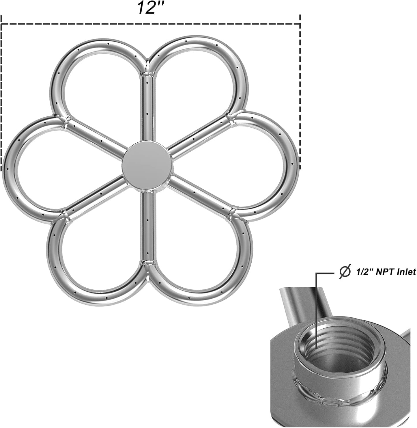 Skyflame 12-Inch Stainless Steel Fire Pit Burner, Flower-Shape Burner Ring for Fire Pit, Natural Gas & Propane Fireplace, Max BTU 90K