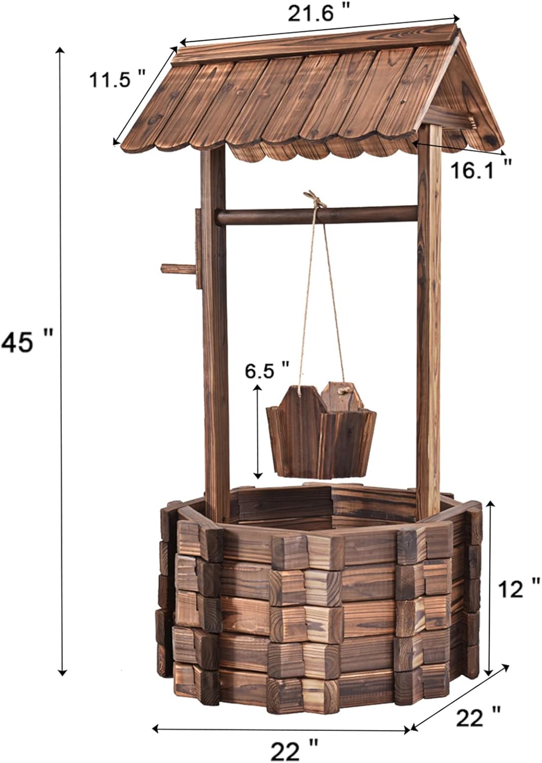 Giantex Rustic Wooden Wishing Well Planter with Hanging Bucket and Roof, Flower Plants Planter Wishing Wells for Outdoors Backyard Patio Garden Lawn Outside Decor