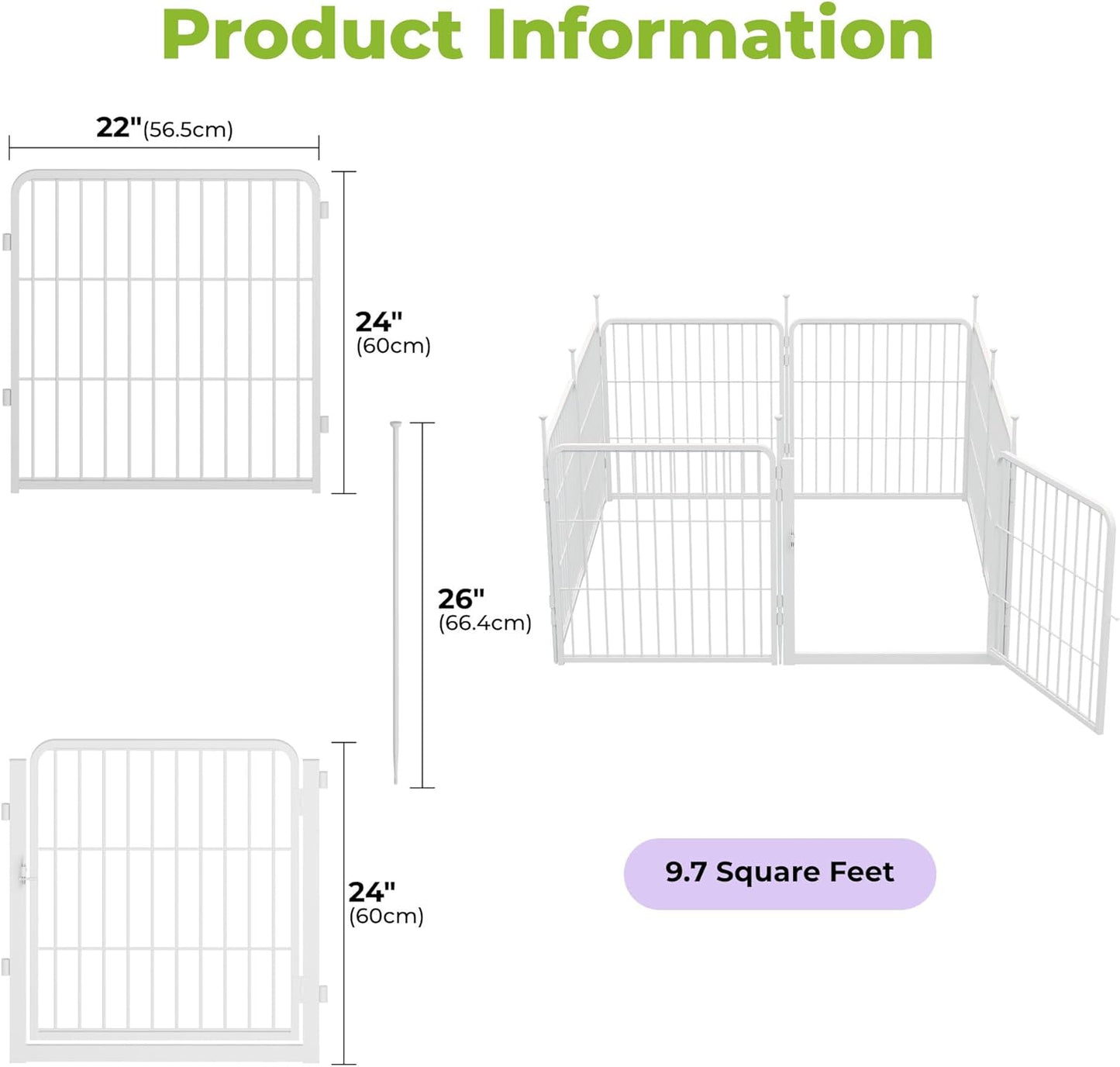 Decorative Garden Fence with Gate 24 in(H) x 14.8 ft(L) 8 Panels, Heavy Duty Metal Animal Barrier Fence for Yard, Flower Bed Fencing, Garden Border Fence, Easy Set Up, White