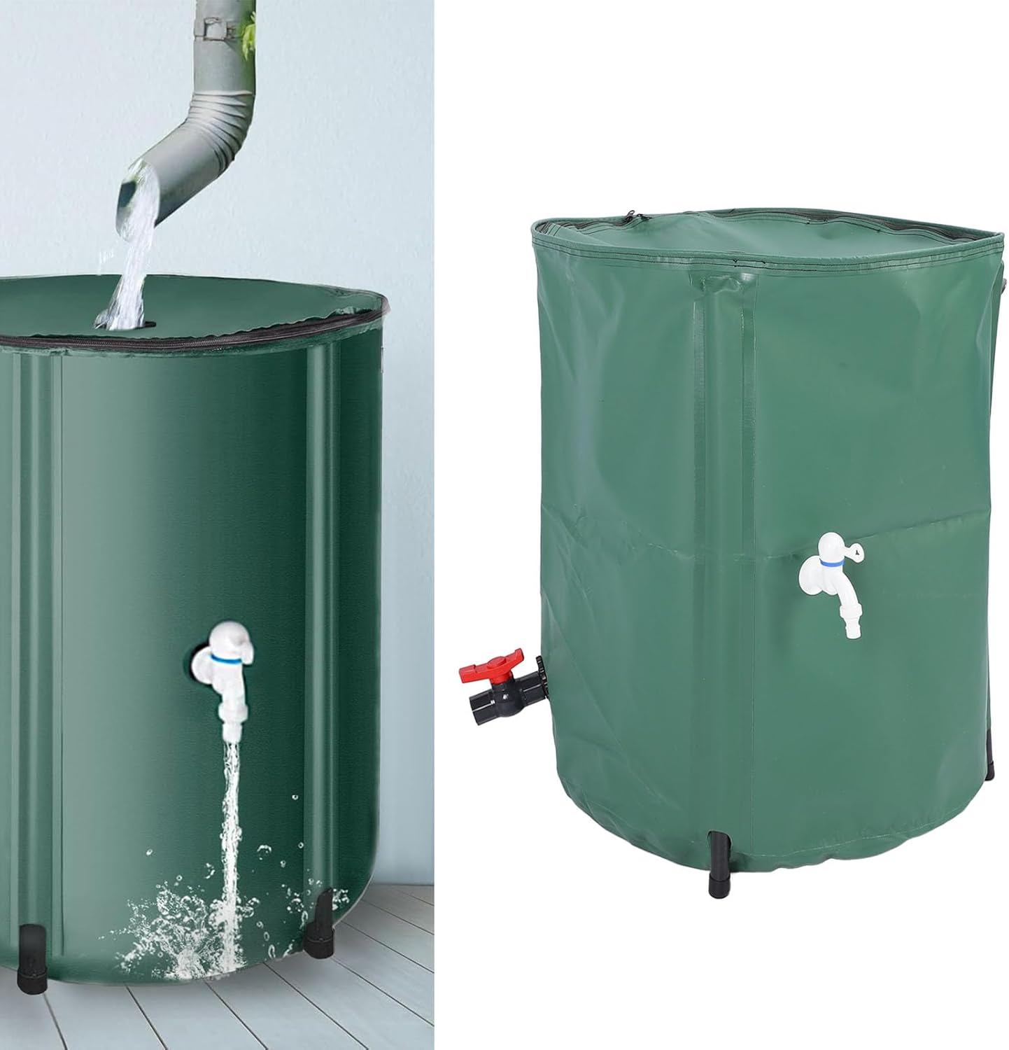 Rain Barrel, 53 Gallon Portable Foldable Rain Water Collection Tank Collapsble Rainwater Storage Container Water Collect System Downspout with 2 Spigots for Garden Landscape