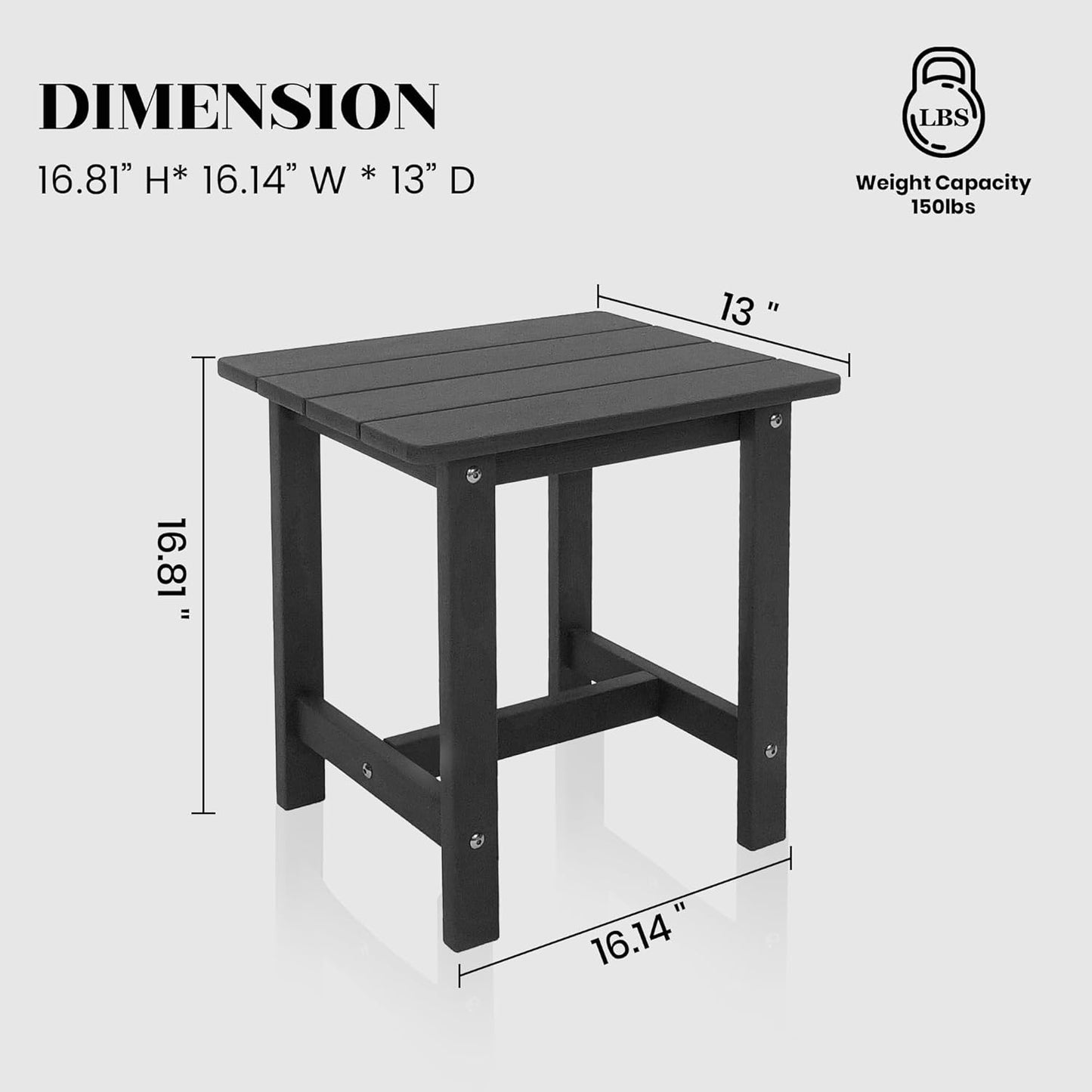 Outdoor Side Table, Small Adirondack Side Table for Adirondack Chair - Indoor Outdoor End Table - HDPS (Black)