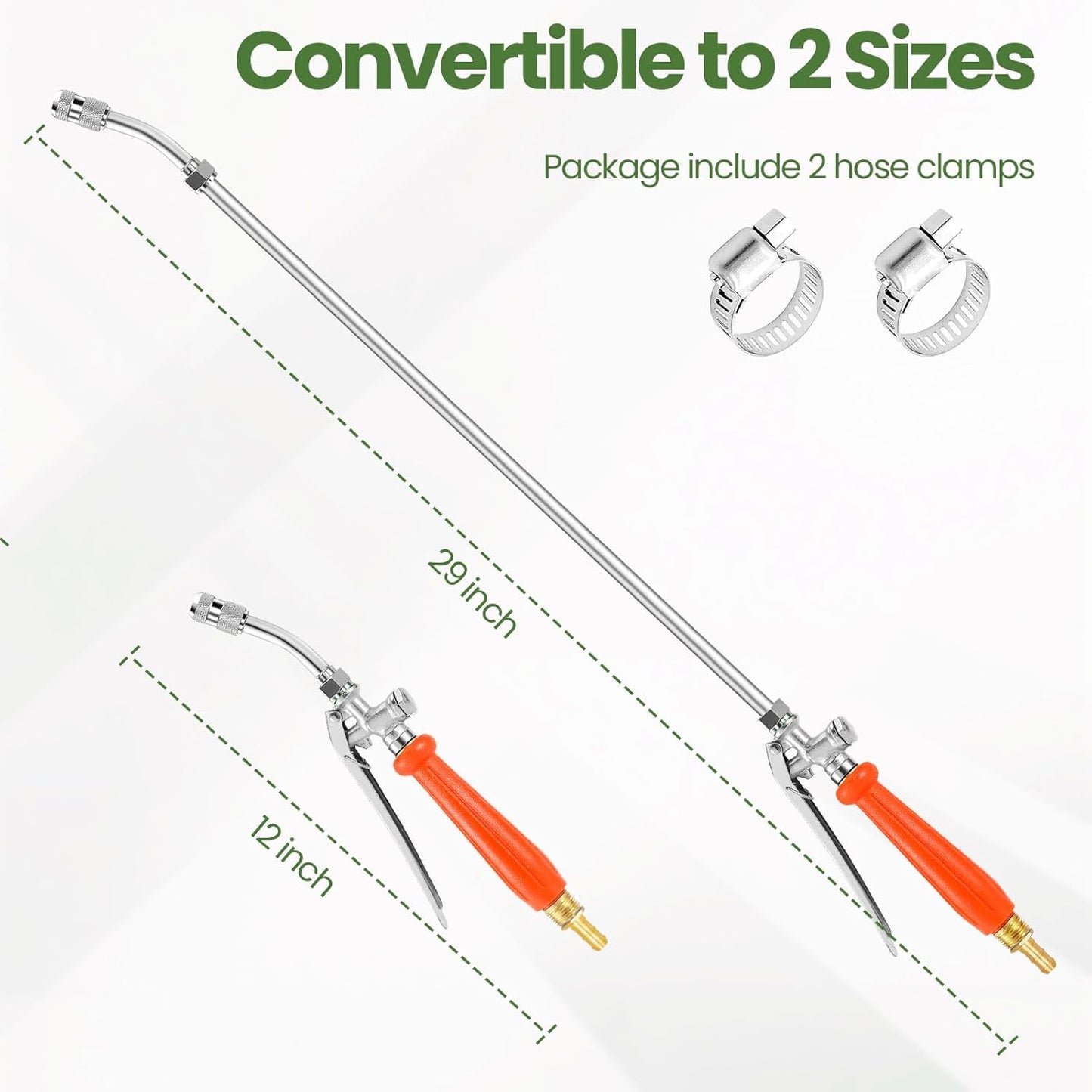 29" All Metal Replacement Sprayer Wand, Suitable for 1/2" Hose Quick Connector, 1/4" & 3/8" & 1/2" Brass Barb Spray Wand, Built-in Shut Valve Stainless Steel Spray Wand