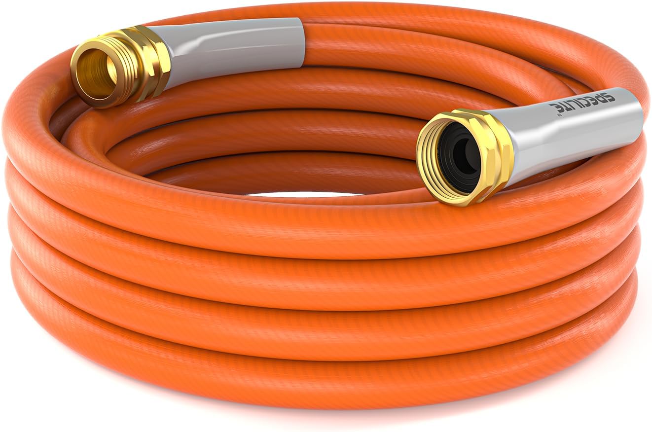 Garden Water Hose 15 ft x 5/8 in, Heavy Duty Leader Pipe Extension, Flexible, Lightweight Kink-less,Hybrid Rubber, with 3/4" Brass Fittings, Orange