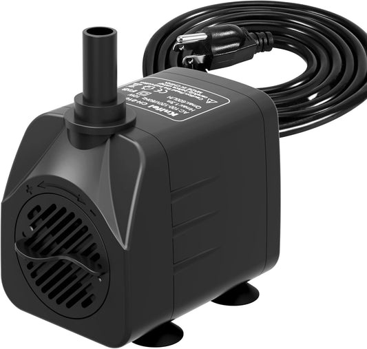 200GPH Submersible Water Pump(750L/H,16W),Ultra Quiet Fountain Pump with 5.2ft. High Lift,Pond Pump for Fish Tank, Pond, Aquarium, Statuary, Hydroponics.