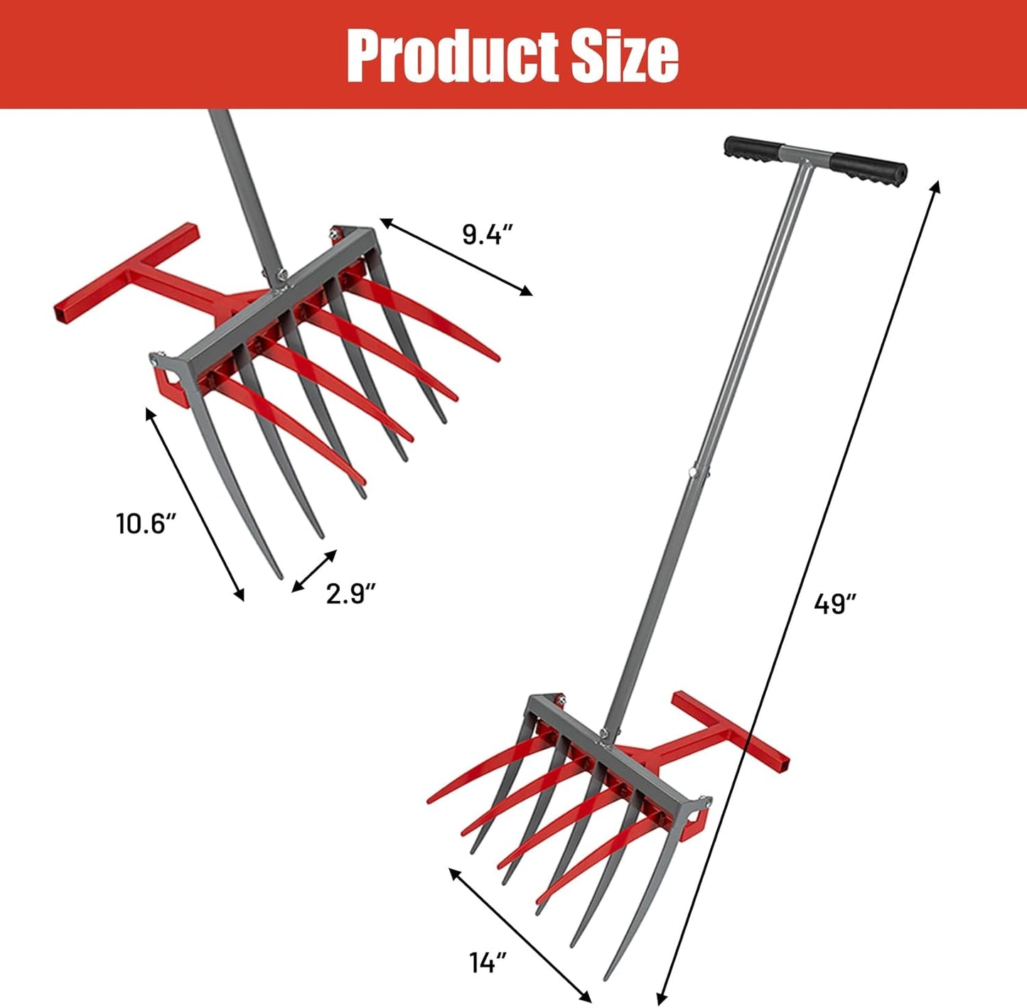 2IN1 Broad Fork Tool, Manual Hand Cultivator Tiller, Garden Twist with 5+4 Steel Tines, Pitchfork Tool for Farm Loosening, Garden Lawn, Regularly Digging, Crushing Soil