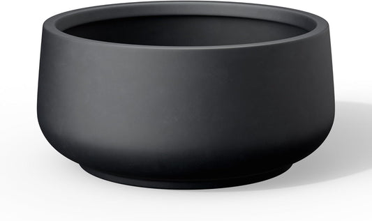 Kante 13.4" Dia Round Curvy Concrete Planter, Large Plant Pots with Drainage Hole and Rubber Plug for Indoor Outdoor Plants, Flower Pot for Home Garden Patio Porch, Black