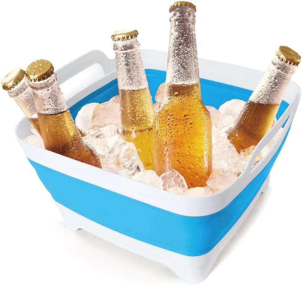 Dish Basin Collapsible with Drain Plug Carry Handles for 9 L Capacity, Collapsible Sink Tub, Dish Wash Basin, Portable Dish Tub, Foldable Dishpan for Camping Dish Washing Tub and RV Sink