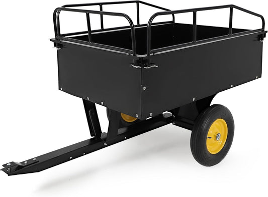 GAOMON 500LB Heavy Duty Tow Behind ATV Trailer Steel Dump Cart - 10-Cubic Feet Capacity - Garden Utility Trailer - Trailers with Removable Tailgate for Riding Lawn Mower Tractor