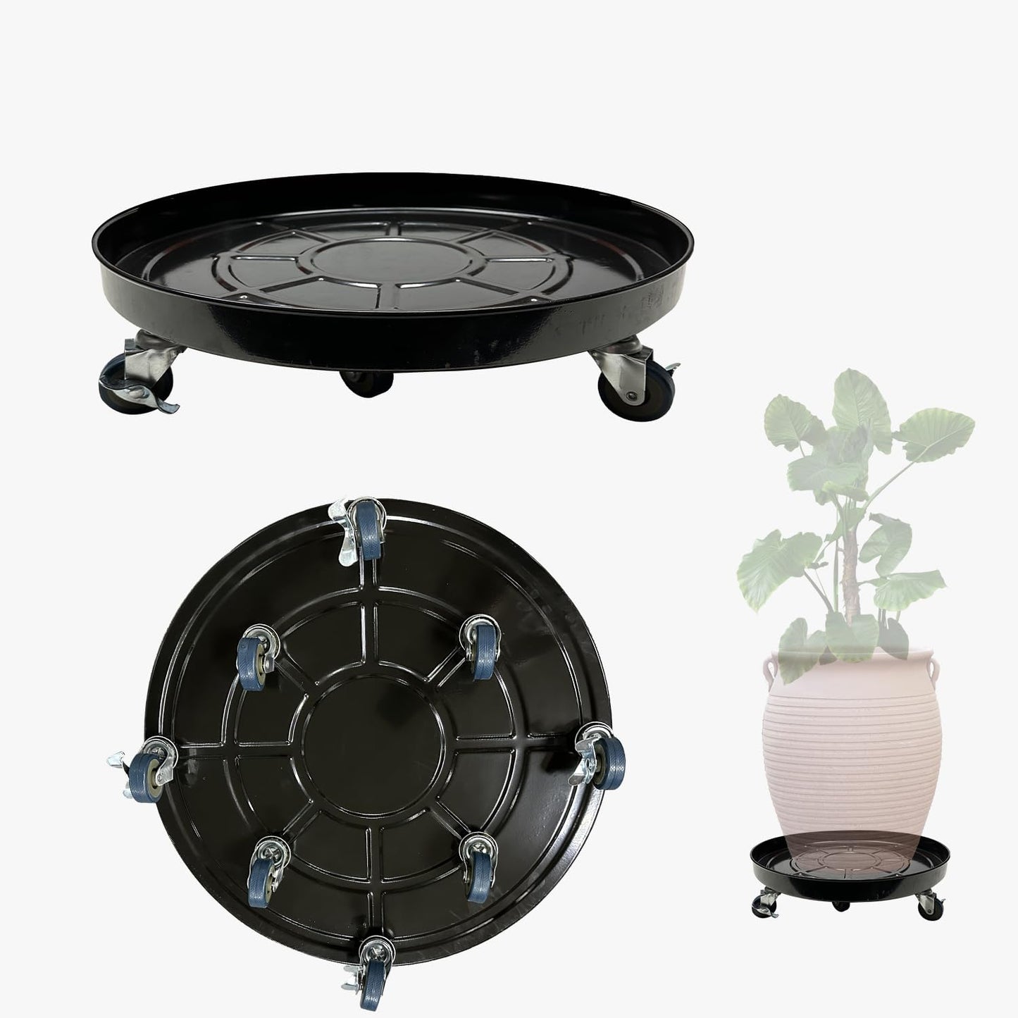 1 Pack Metal Plant Caddy with Wheels 20 Inch Black, Round Rolling Heavy Duty Plant Dolly, Heavy Plant Pot Mover Outdoors or Indoors, The Metal Wheel Can Rotate 360 Degrees or Lockable.
