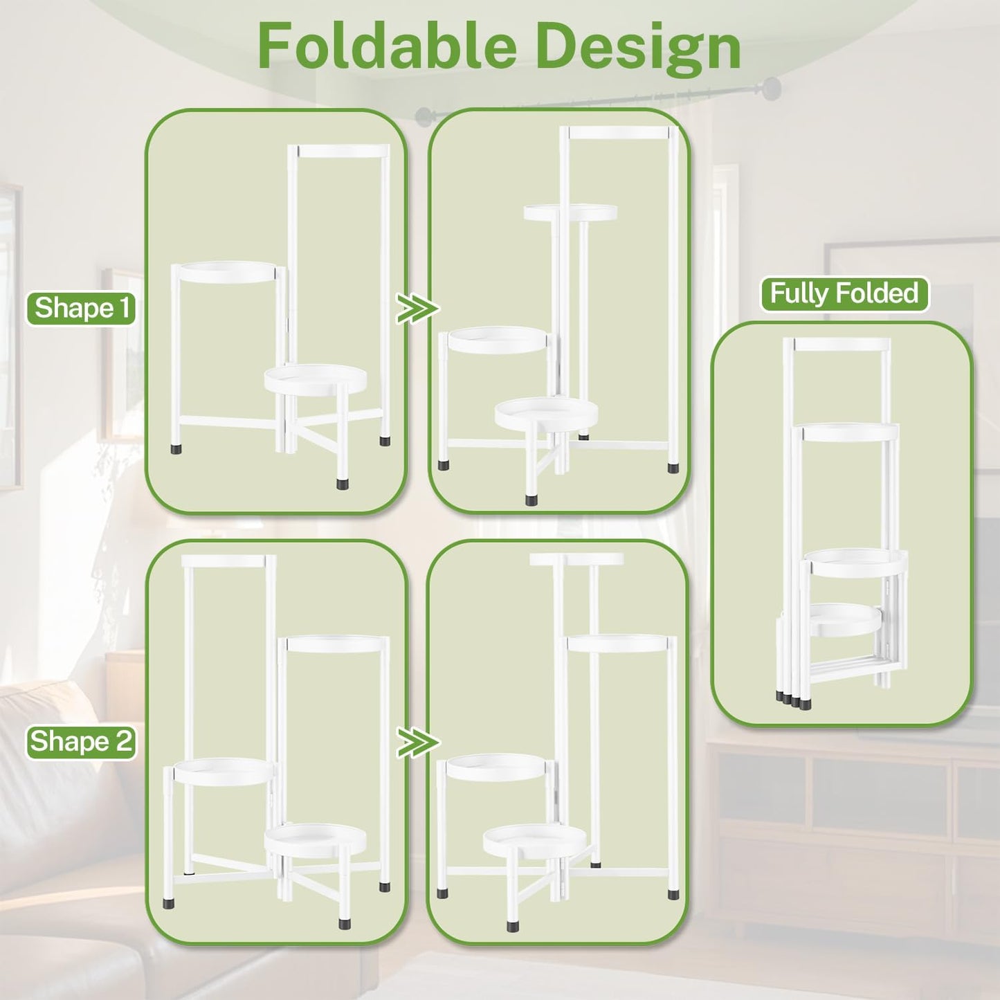 iDavosic.ly Plant Stand Indoor Outdoor, 4 Tier Corner Metal Flower Display Holder Shelf, Folding Tall Orchid Rack for Patio Balcony Porch Garden Living Room House, White