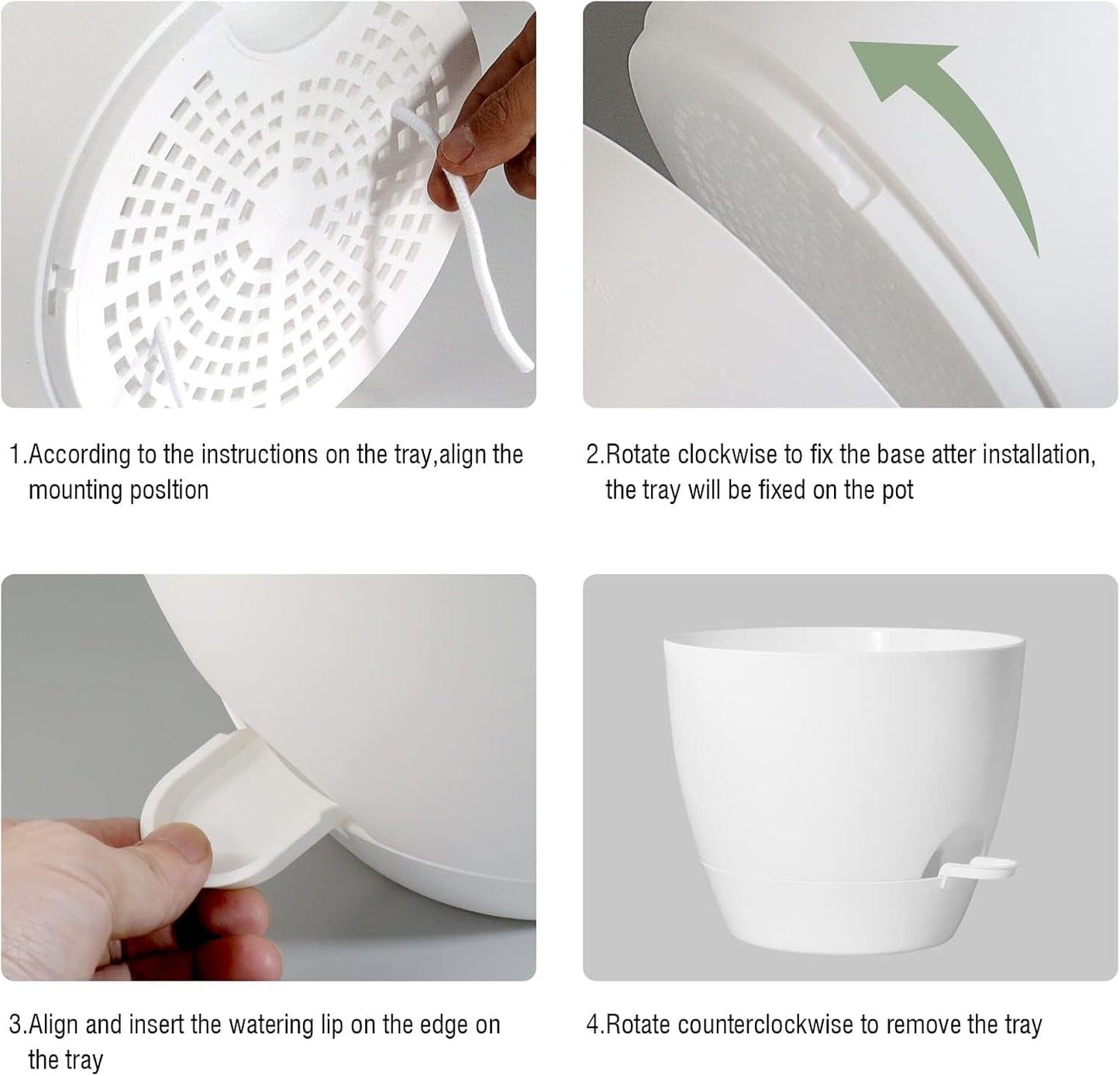 10/9/8 inch Self Watering Pots, Set of 3 Plastic Planters with Mesh Drainage Holes and Deep Reservoir for Indoor Outdoor Garden Plants and Flowers, White