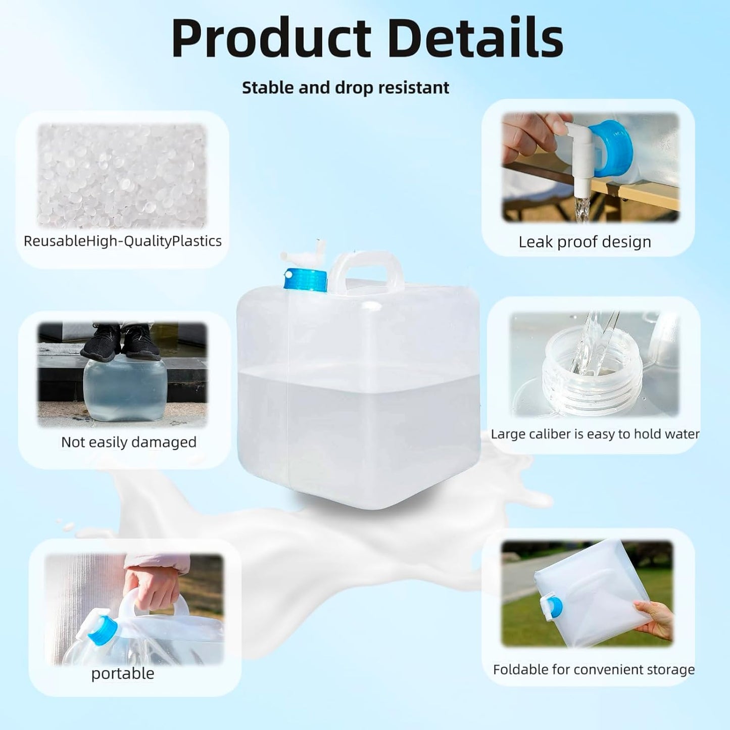 2 Packs of Collapsible Water containers, 5.3 gallons, with Faucet, Camping Water Storage Tank, for Outdoor Hiking, Collapsible Portable Kettle.