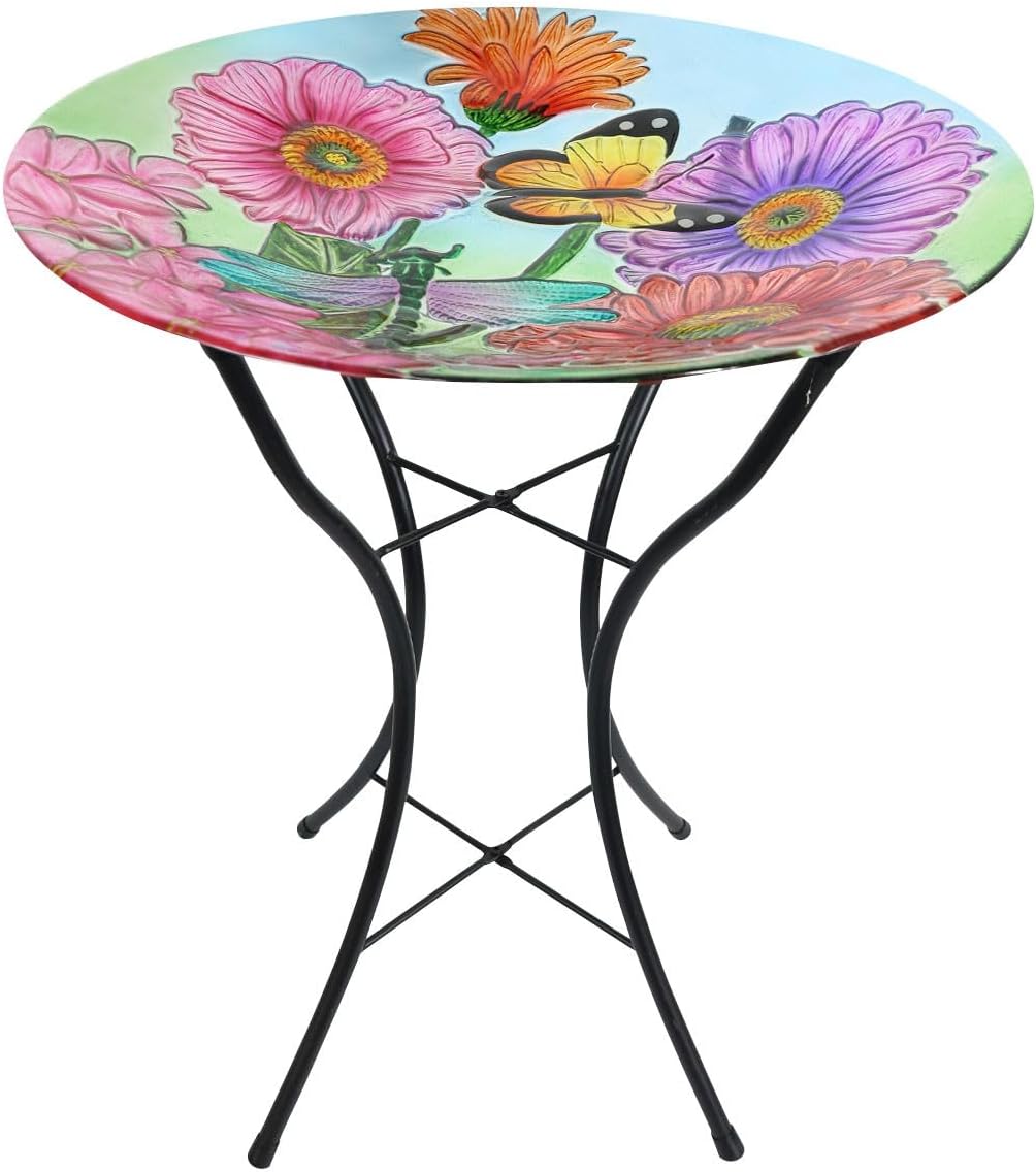 Briarwood Lane Zinnias in Bloom Glass Birdbath