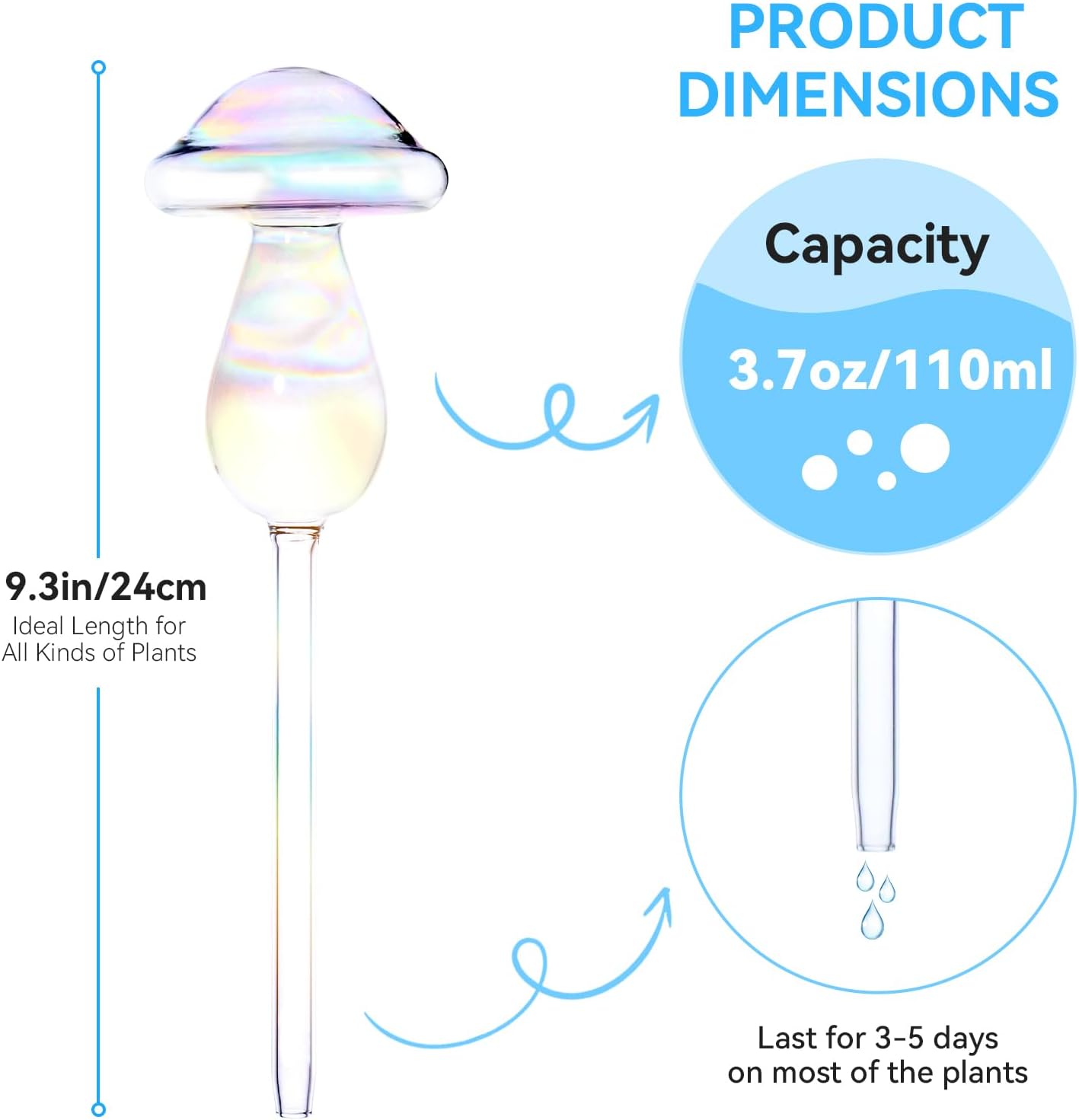 FLORA GUARD Plant Watering Globes, 4-PCS Glass Self Watering Planter Insert, Mushroom Rhombus Patterned Water Globes, Automatic Plant Waterer Bulbs Devices