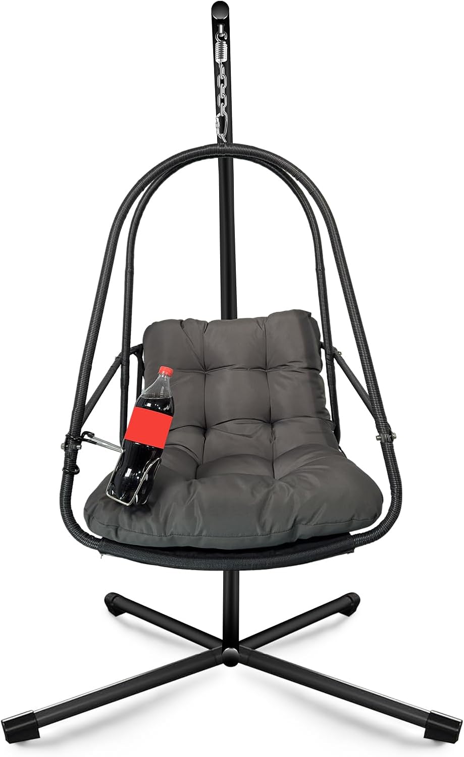 JESE Swing Egg Chair with Stand Foldable Frame Hanging Chairs for Indoor Outside,with UV Resistant Waterproof Cushion and Cup Holder,Swing Hammock Chairs for Patio,Bedroom,Balcony, Garden,350LBS,Black