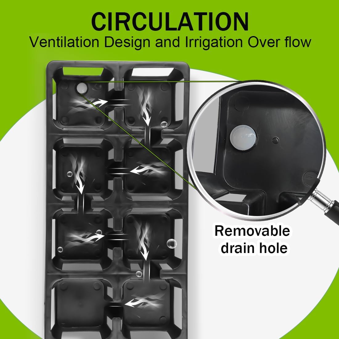 8 Cell Nursery Pots Trays 6 Pack (12" x 6"), 3 inch Square Plastic Nursery Pots 48 Pcs, Durable Carrying Seed Starter Tray, Planting Trays for Holding Small Seedling Pots with Drain Holes (Black)
