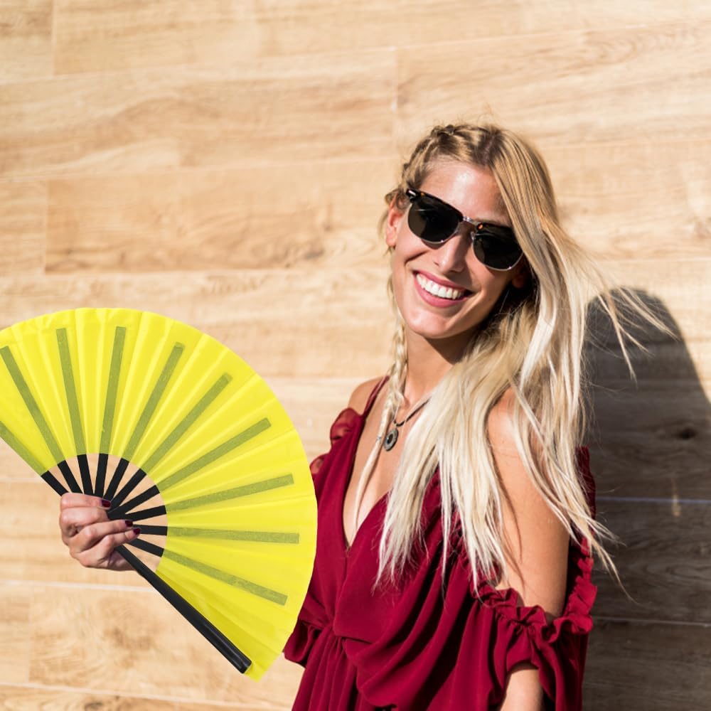 4 Pack Large Folding Hand Fan, Plastic Hand Held Folding Fans Chinese Kung Fu Hand Fan Decorative Folding Fans for Dance, Performance, Festival or Home Decorations(Yellow)
